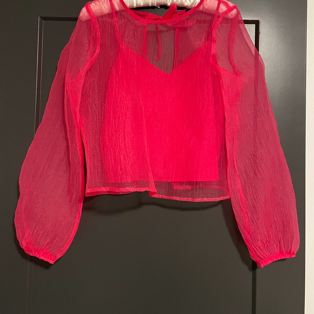 Lulus Hot Pink sheer shirt ! - Picture 3 of 5